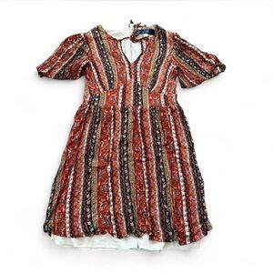 Boho Mini Dress with Gold Detailing